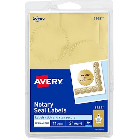 Avery Seal, Notarial, Gold, 2Dia 44PK AVE05868